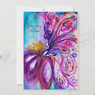 INVITATION FÉE FLEUR WHIMSICALE MIGNONNE EN ROSE, PAILLETTES