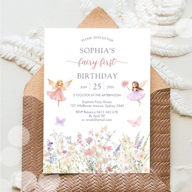 Invitation Fée florale fille rose Premier 1er anniversaire (Créateur téléchargé)