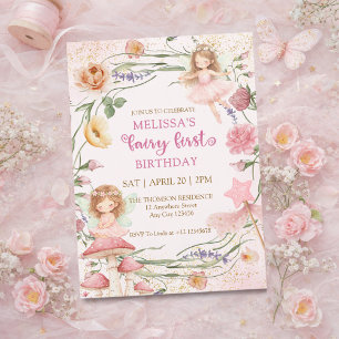 Invitation Fée Florale Rose Fantaisiste Premier Jardin Annive