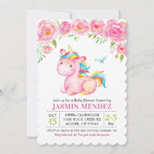 Invitation Fée Florale Rose Fille Baby Shower Sprinkle