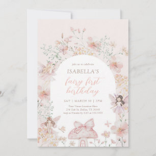 Invitation Fée Florale Rose Premier Anniversaire
