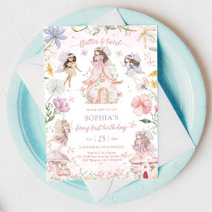 Invitation Fée Flutter et Twirl Premier 1er Anniversaire