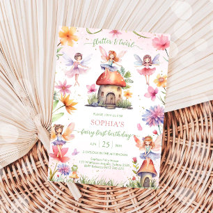 Invitation Fée Flutter et Twirl Premier 1er Anniversaire