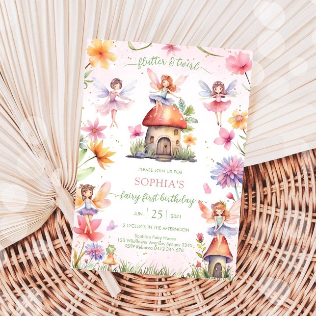 Invitation Fée Flutter et Twirl Premier 1er Anniversaire (Créateur téléchargé)