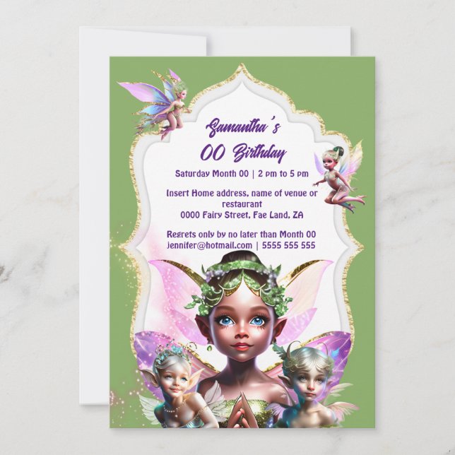 Invitation Fée imaginaire whimsical pixie princess vert girly (Devant)