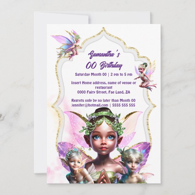 Invitation Fée imaginaire whimsical pixie princesse rose fill (Devant)