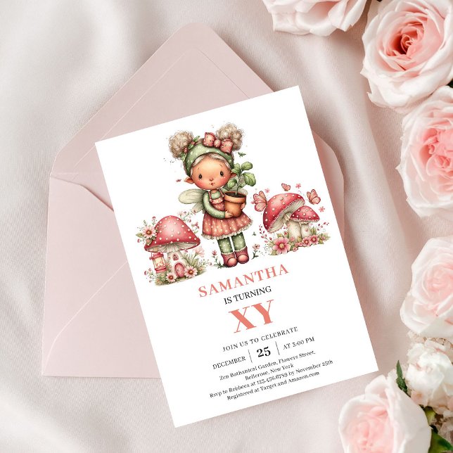 Invitation Fée Joueuse 2e Anniversaire Rose Pâle Floral (Playful Fairy 2nd Birthday Blush Pink Floral Invite)