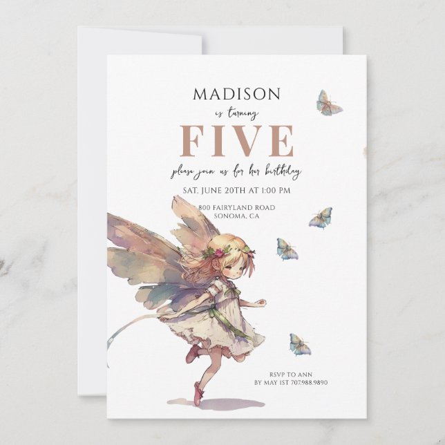 Invitation Fée magique 5e anniversaire (Devant)