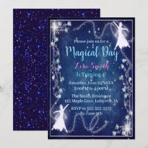 Invitation Fée Magique Bleu étoile Nuit Anniversaire