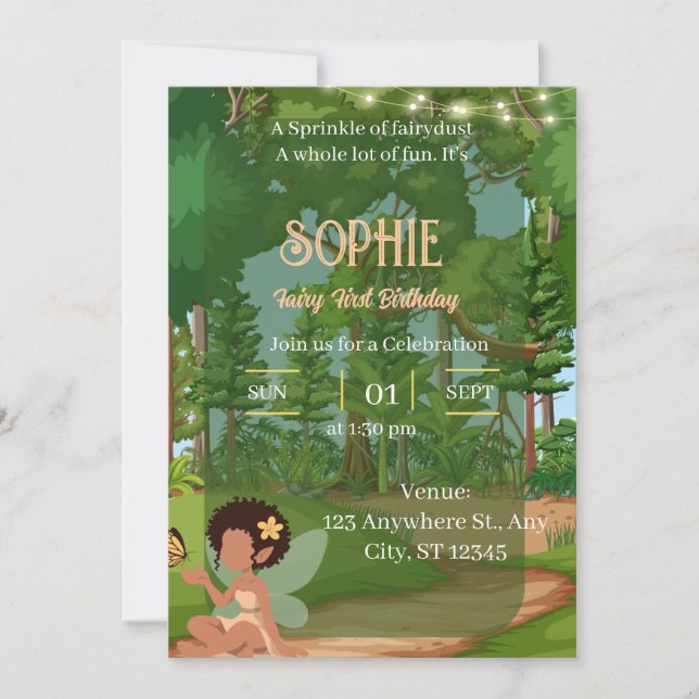 Invitation Fée magique de la forêt avec papillon  (Devant)