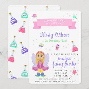 Invitation Fée magique Fête de l'anniversaire de la fille