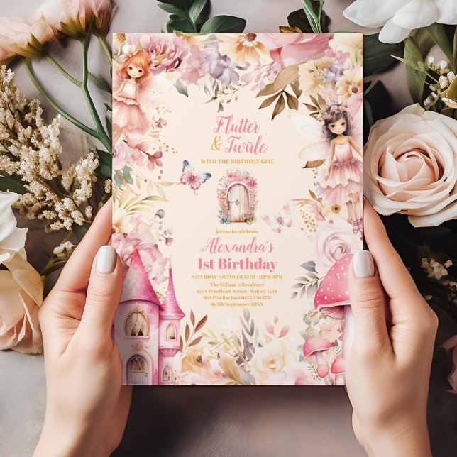 Invitation Fée magique Jardin Floral Pixie 1er anniversaire (Créateur téléchargé)