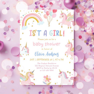 Invitation Fée Magique Licorne Rose Violet Baby Shower