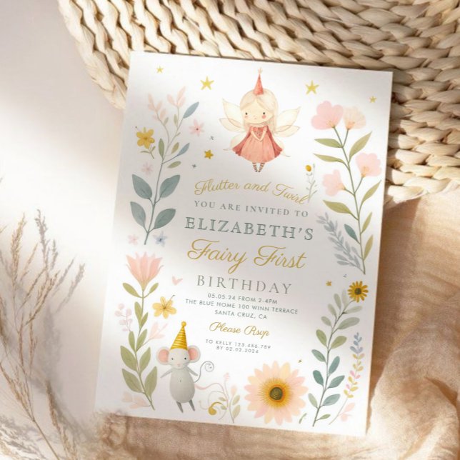 Invitation Fée magique Premier anniversaire Champignons Woodl (Créateur téléchargé)