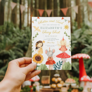 Invitation Fée magique Premier anniversaire Champignons Woodl