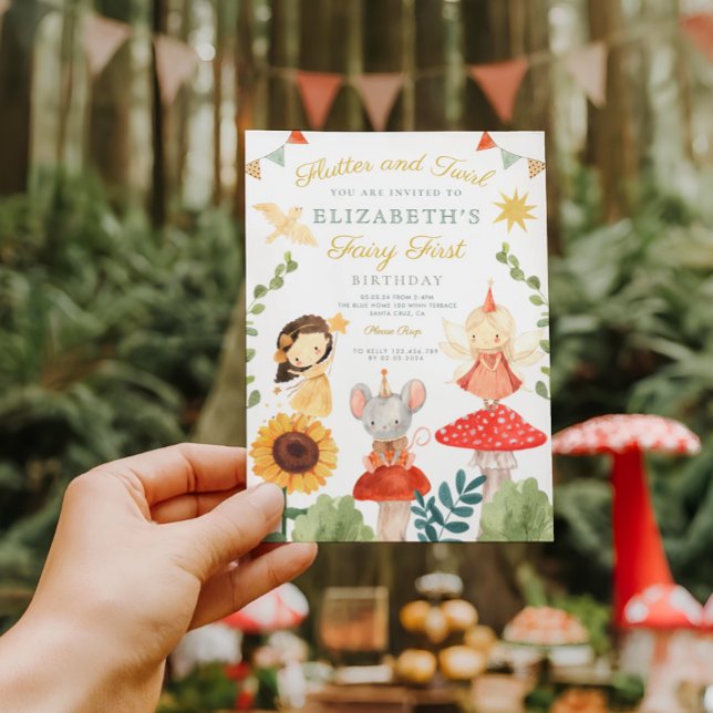 Invitation Fée magique Premier anniversaire Champignons Woodl (Créateur téléchargé)