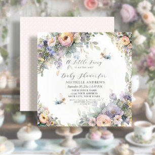 Invitation Fée magique Tea Party Floral Girl Baby shower
