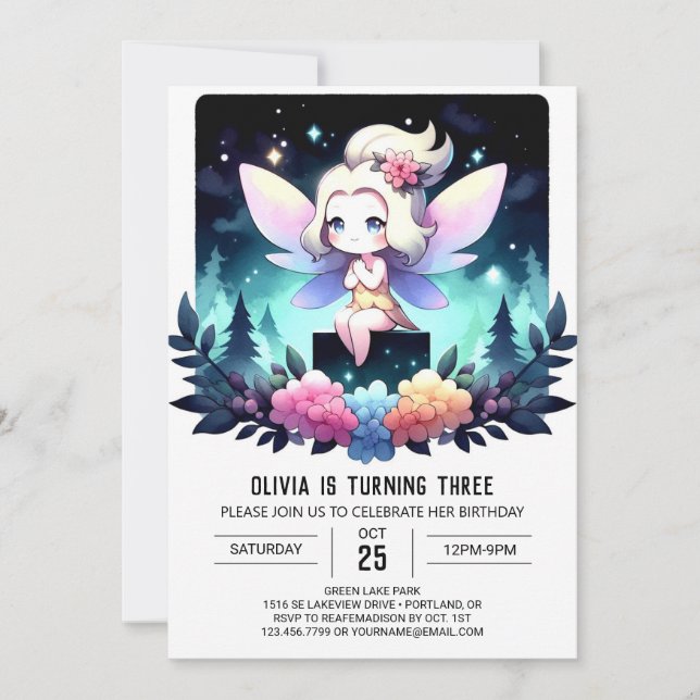Invitation Fée Minimaliste Woods Anniversaire (Devant)