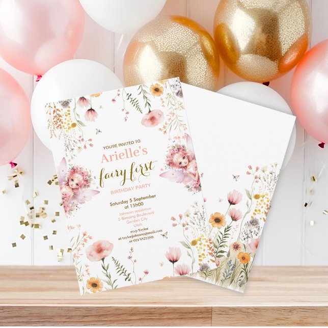 Invitation Fée pastel fête d'anniversaire de thé de jardin fl (Créateur téléchargé)