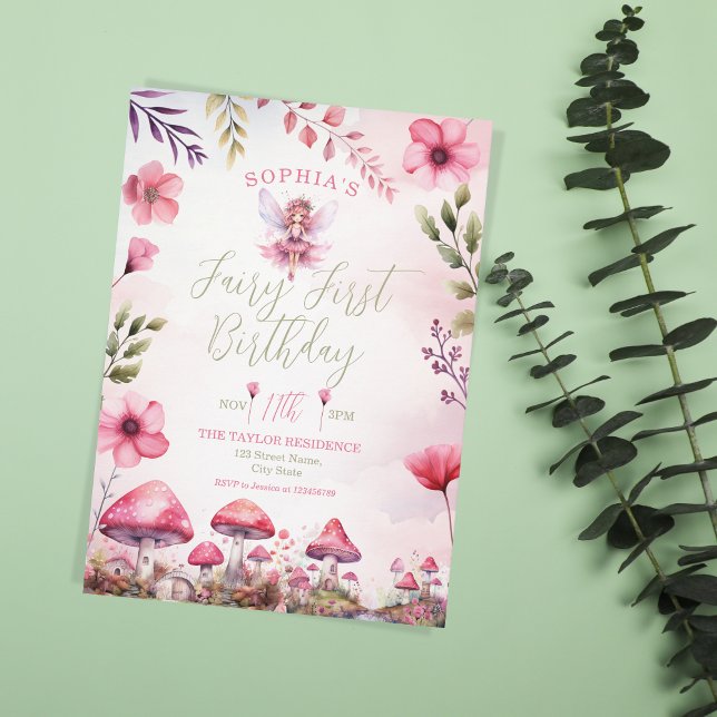 Invitation Fée premier anniversaire Enchanted Forest Champign (Créateur téléchargé)