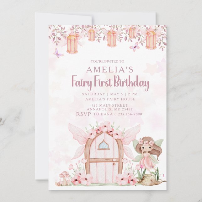 Invitation Fée Premier Anniversaire Fille Personnalisé (Devant)