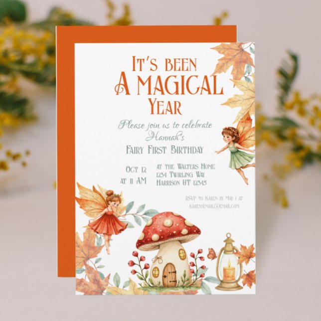Invitation Fée Premier Anniversaire Magique d'Automne (Créateur téléchargé)