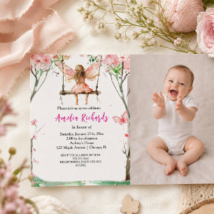 Invitation Fée Premier Aquarelle Fleurs Filles 1er Anniversai
