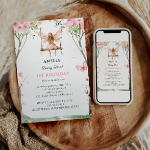 Invitation Fée Première aquarelle Florale Filles 1er annivers