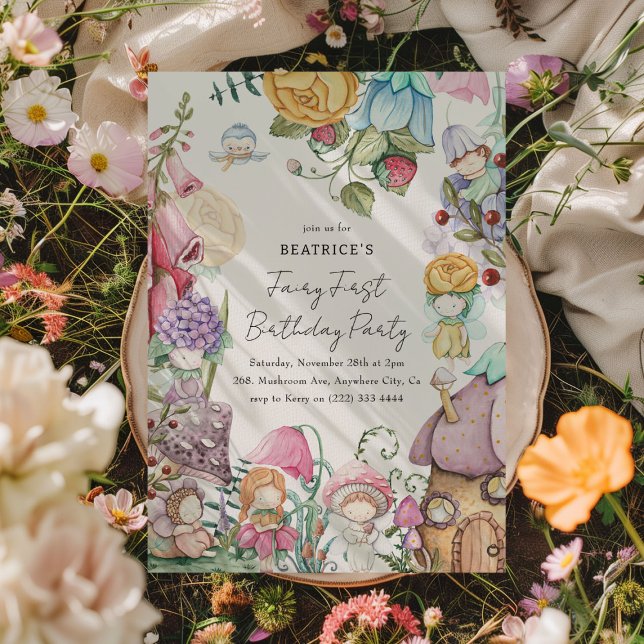 Invitation Fée Première Fête Florale Fées Fille 1er Anniversa (Créateur téléchargé)