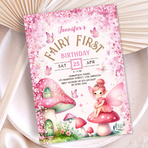 Invitation Fée Première Fille Anniversaire Pink Enchanted For