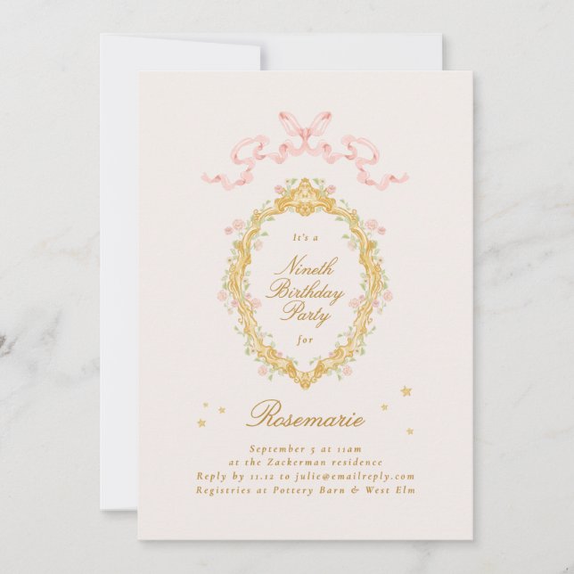 Invitation Fée Princesse Fille Arc Rose Anniversaire (Devant)