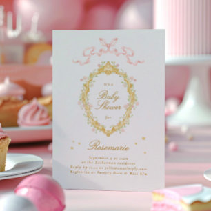 Invitation Fée Princesse Fille Étoiles Arc Rose Baby Shower