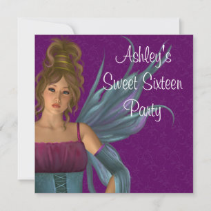 Invitation Fée Princesse Violet Turquoise Sweet 16 Fête