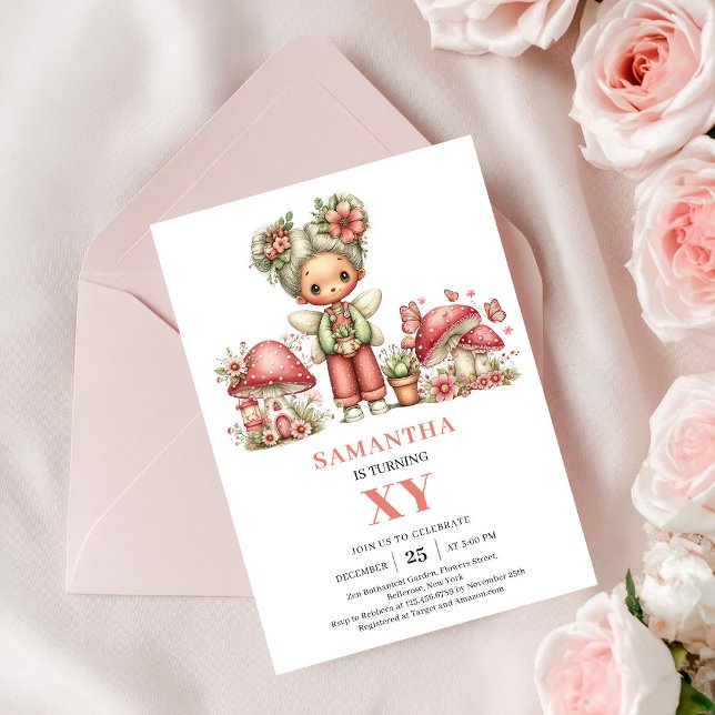 Invitation Fée Radieuse 4e Anniversaire Fleurs de Blush Invit (Radiant Fairy 4th Birthday Blush Flowers Invitation)