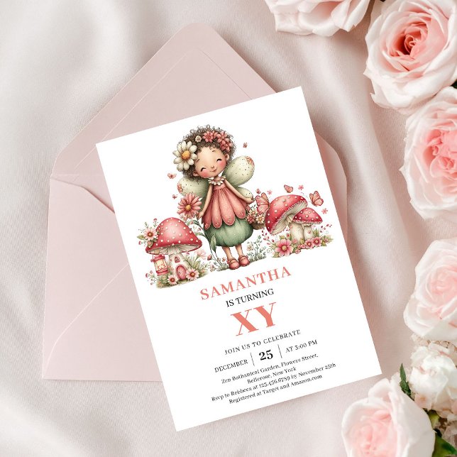 Invitation Fée Rose 2ème Anniversaire Fleurs Pastel Fête (Pink Fairy 2nd Birthday Pastel Flowers Party Invitation)