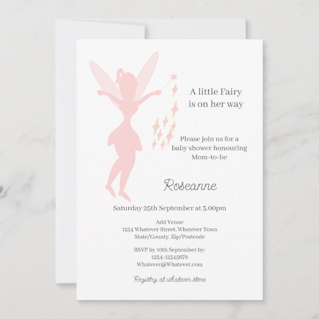 Invitation Fée Rose Bébé Fille Baby Shower (Devant)