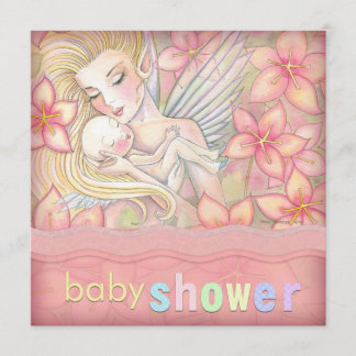 Invitation Fée rose Fée mère et Baby shower bébé