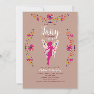 Invitation Fée rose florale 1er anniversaire