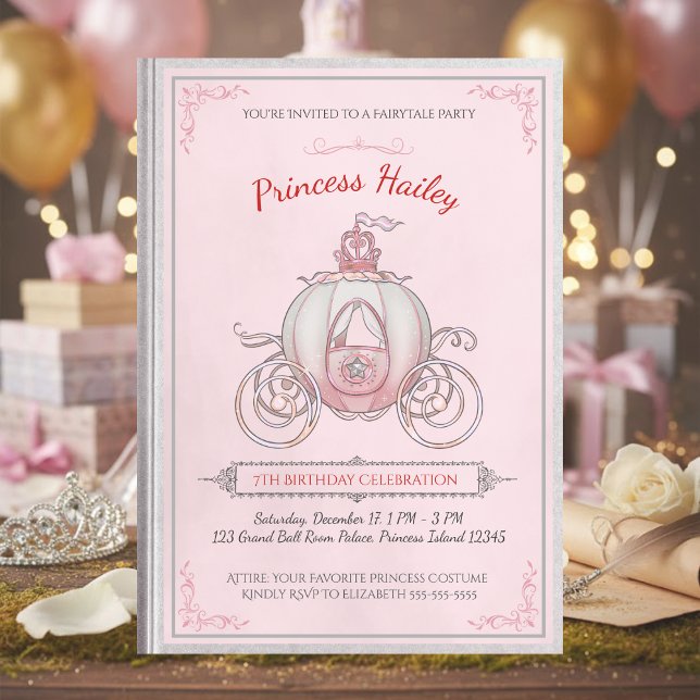 Invitation Fée Rose Livre de Contes de Princesse Anniversaire (Host a party fit for royalty with an enchanting "Once Upon a Time" storybook invitation)