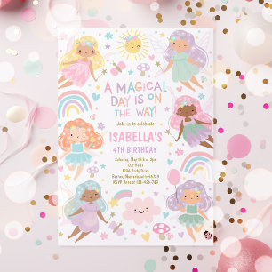 Invitation Fée rose magique Princesse Anniversaire