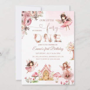 Invitation Fée rose magique Princesse Premier anniversaire fê