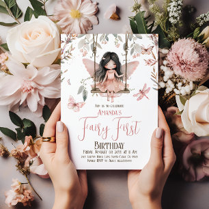 Invitation Fée rose pâle Enchantée Premier 1er anniversaire