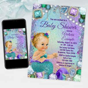 Invitation Fée Sirène Blonde Baby Shower Sirène