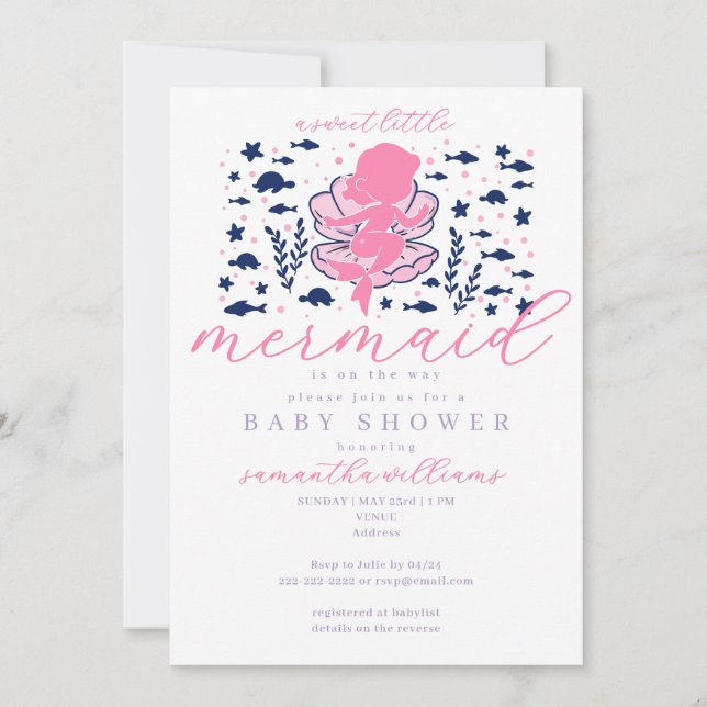 Invitation Fée Sirène sous la mer pour Baby Shower (Devant)