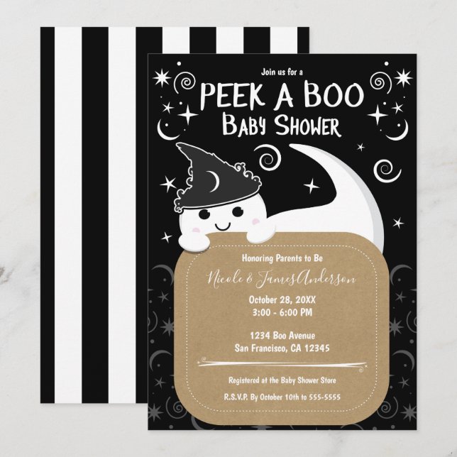 Invitation Fée sorcière fantôme Halloween Shower pour bébé (Devant / Derrière)
