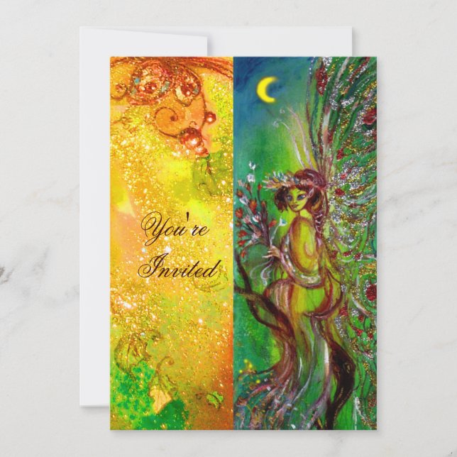 Invitation FÉE VERTE jaune bleu rouge argent (Devant)