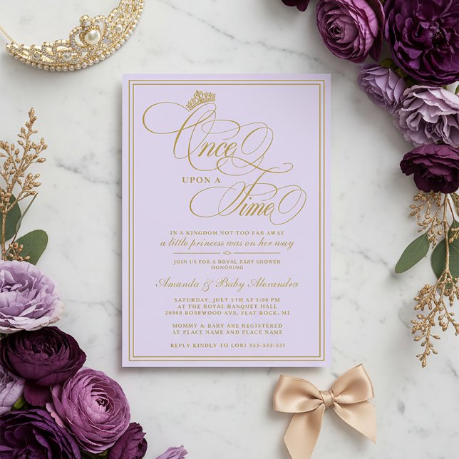 Invitation Fée Violet pour une Baby Shower de Princesse (Purple and Gold Princess Baby Shower Invitation | Once Upon a Time Baby Shower Invite)