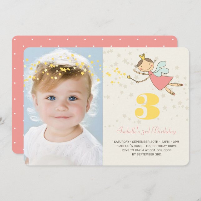 Invitation Fée Whimsical Princesse Fille Fête d'anniversaire  (Devant / Derrière)