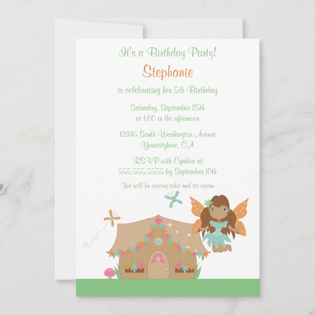 Invitation féerique de fête d'anniversaire du vol (Devant)