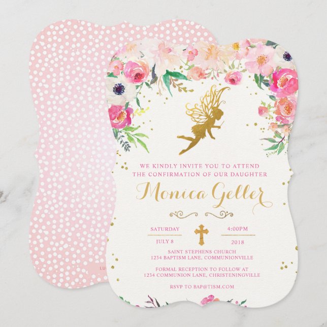 Invitation féerique florale de confirmation (Devant / Derrière)